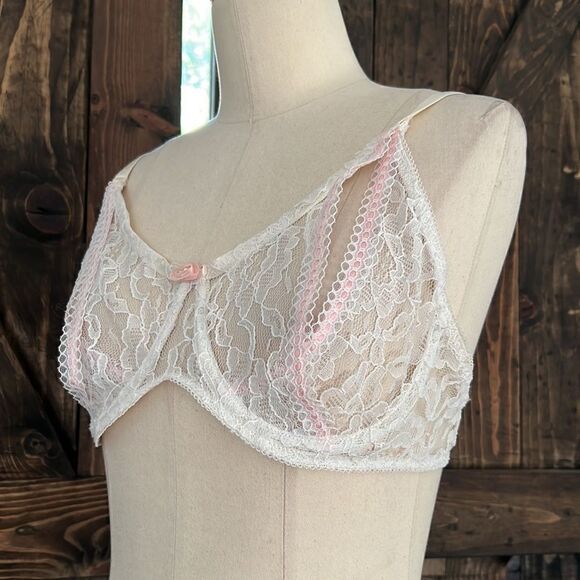 Vintage Victorian lace front slit lace cup lingerie bra Sz-36 - Picture 3 of 8